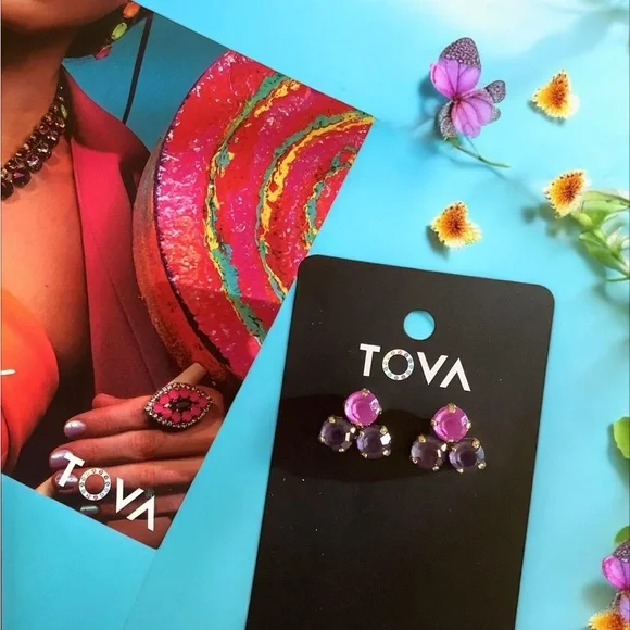 New Authentic TOVA Purple Gemstone Earrings - Picture 1 of 1